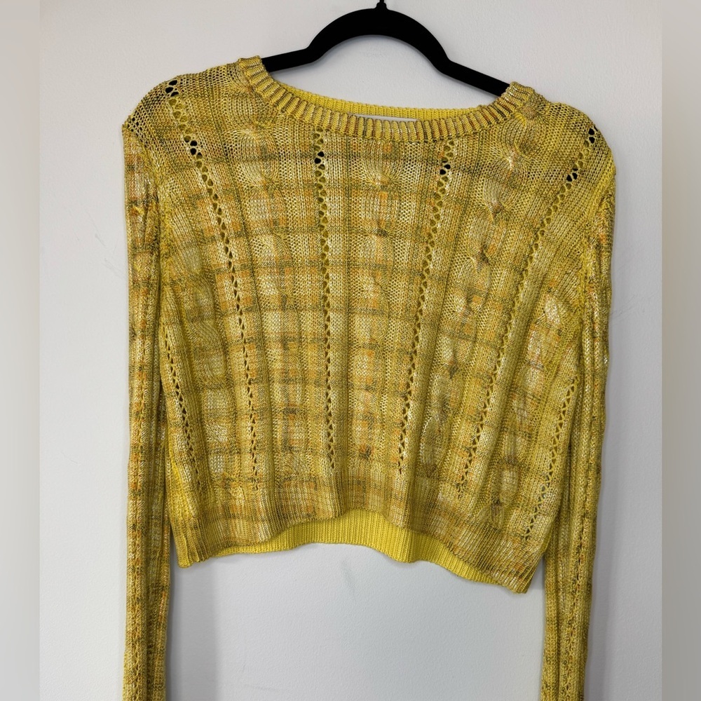 Zara Yellow Crew Neck Sweater with Textured Knit